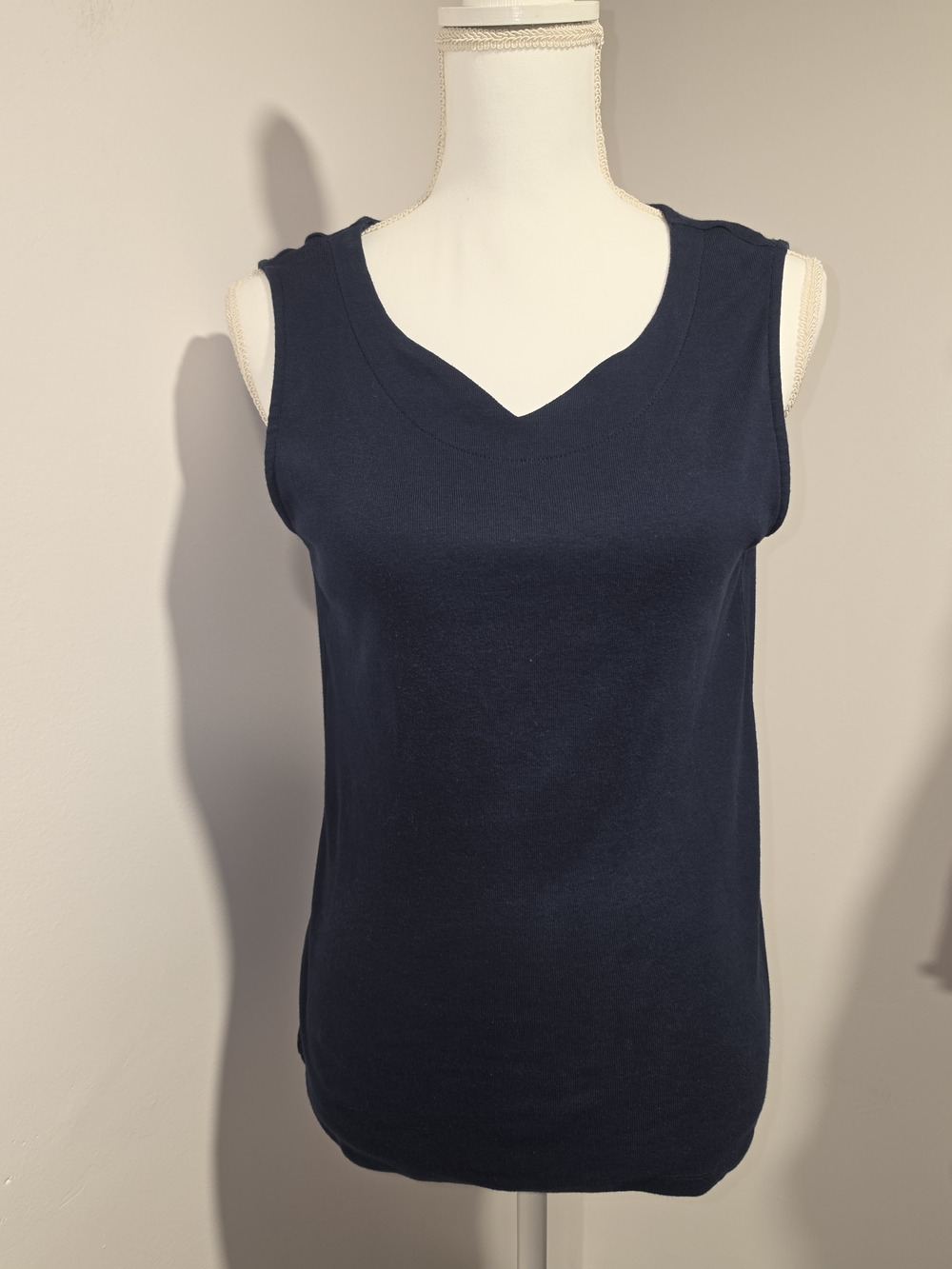 KAREN SCOTT Classic Navy V-Neck Sleeveless Cotton Tank Top Womens Size Small